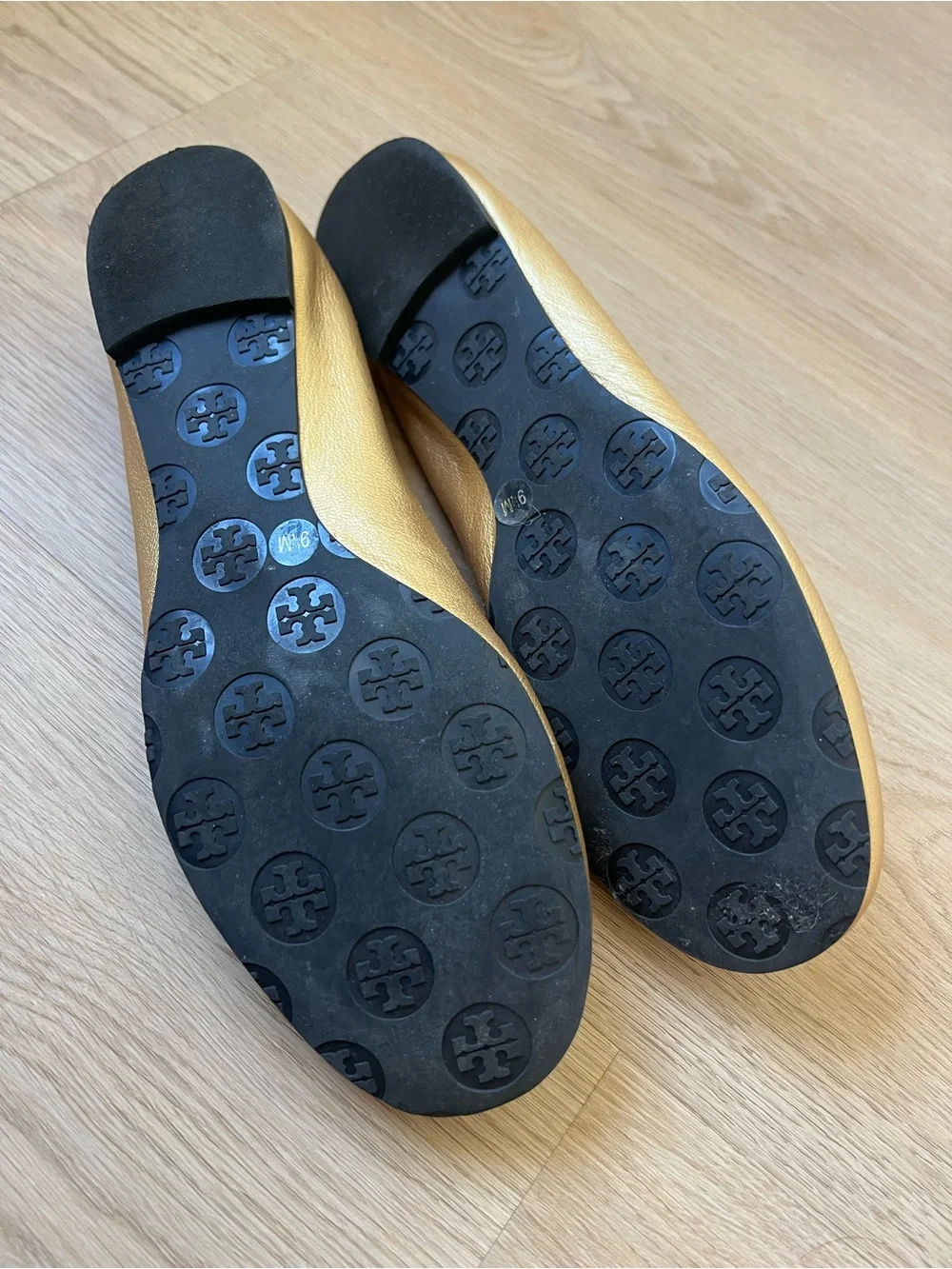 Tory Burch Metallic Gold Logo Ballet Flats